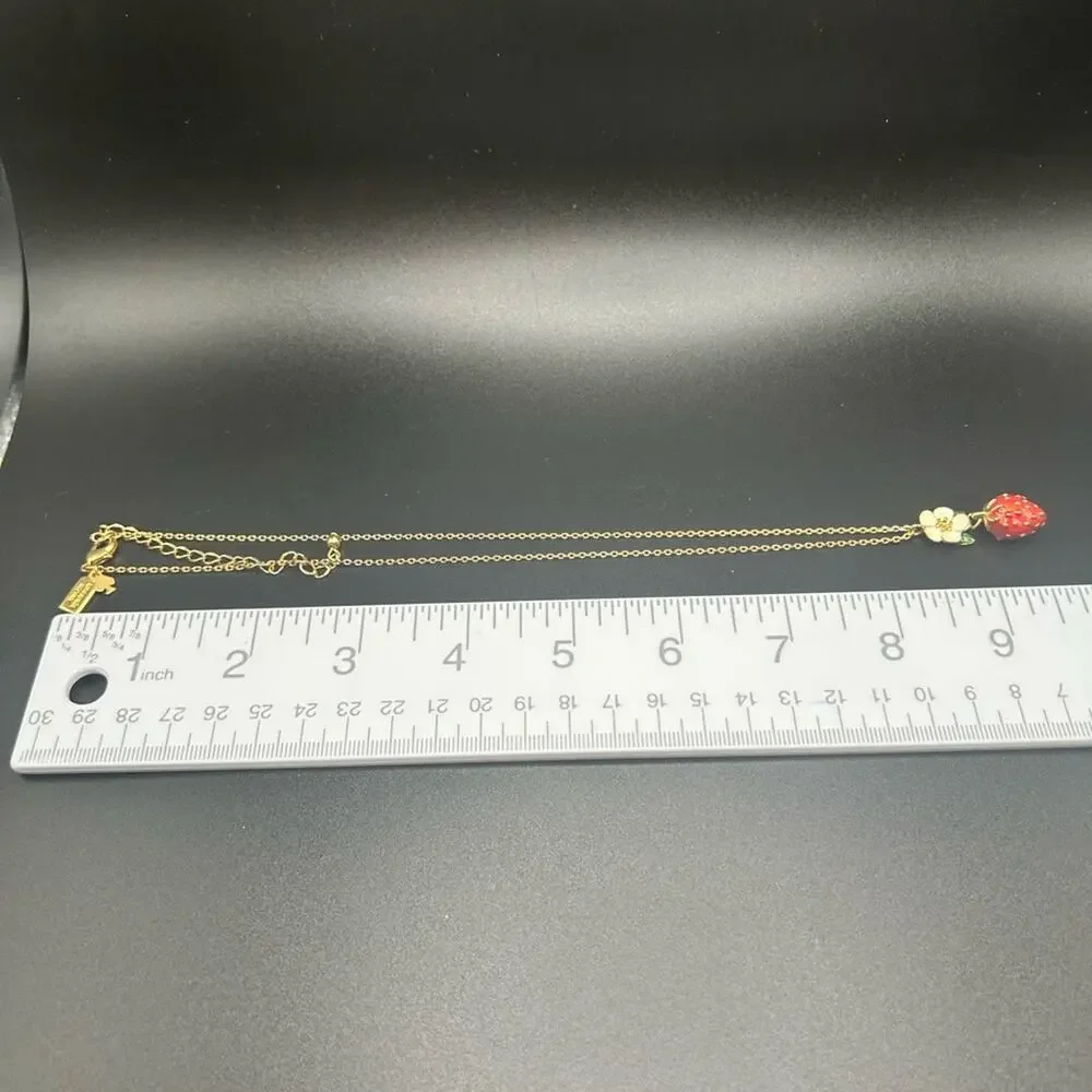 Kate Spade Flower and Strawberry pendant necklace #658 gold tone chain 16-18” - Picture 4 of 5